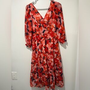 Sincerely Jules Red and Black Sundress with Bishop Sleeves Size S